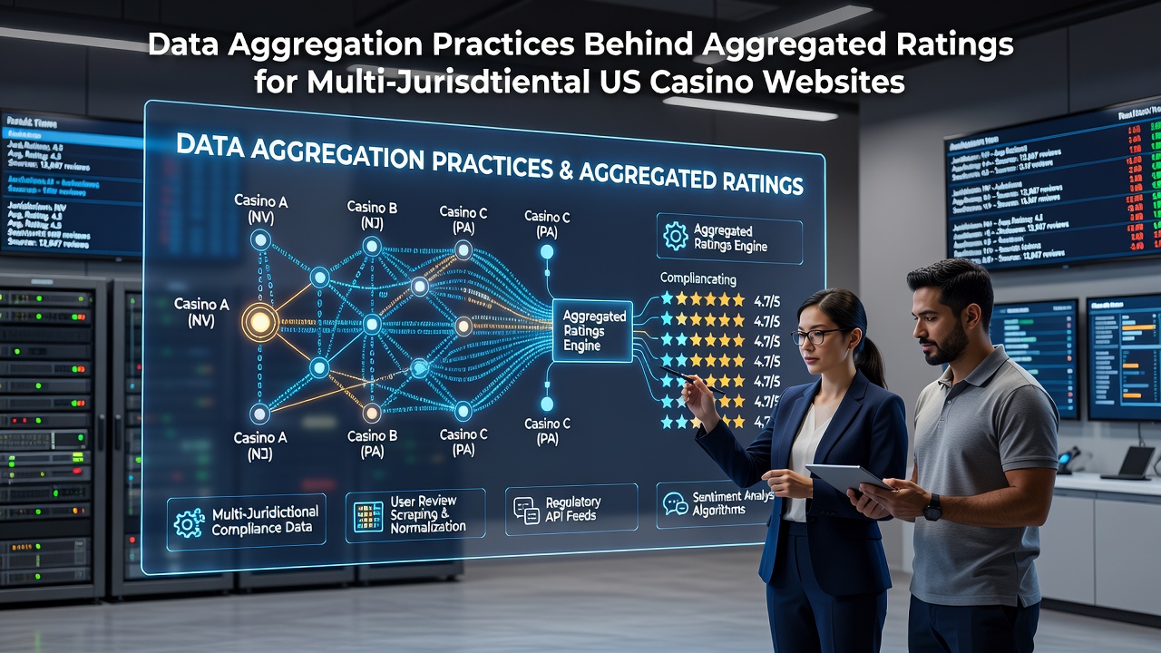 Data aggregation dashboard showing multi-state casino rating metrics from regulatory sources