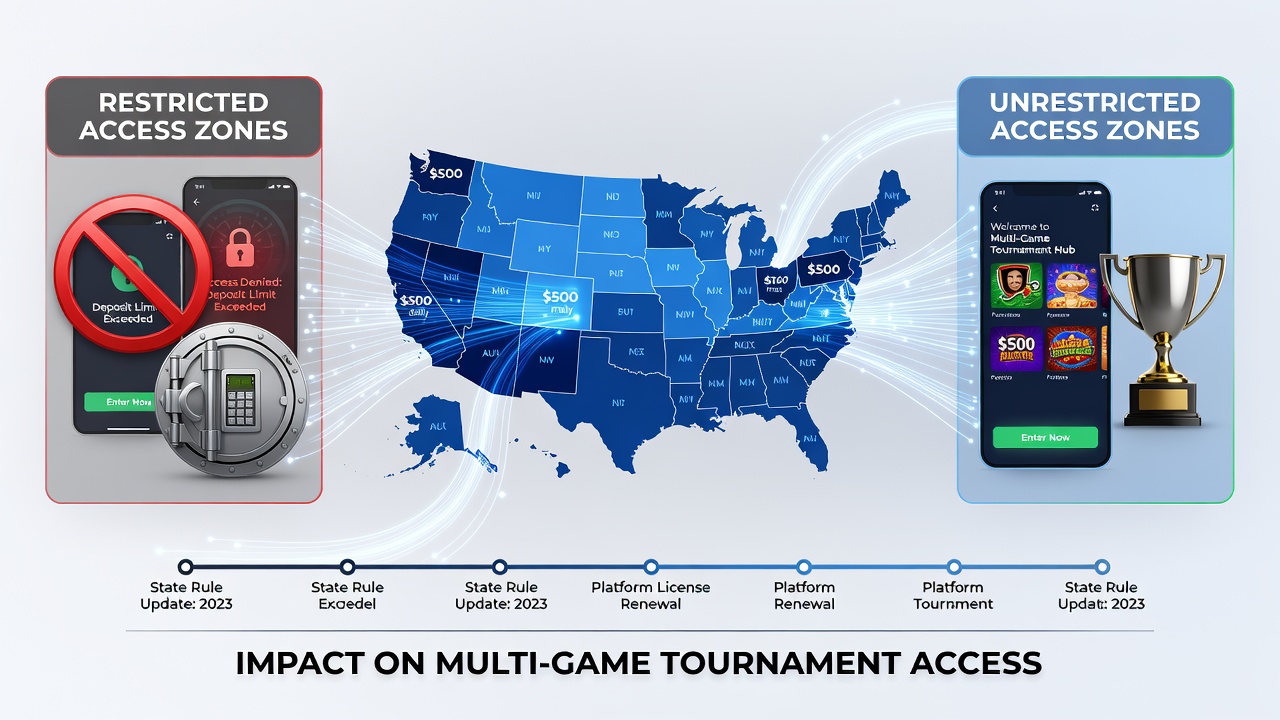 Dashboard view of multi-state tournament qualification metrics on a mobile app