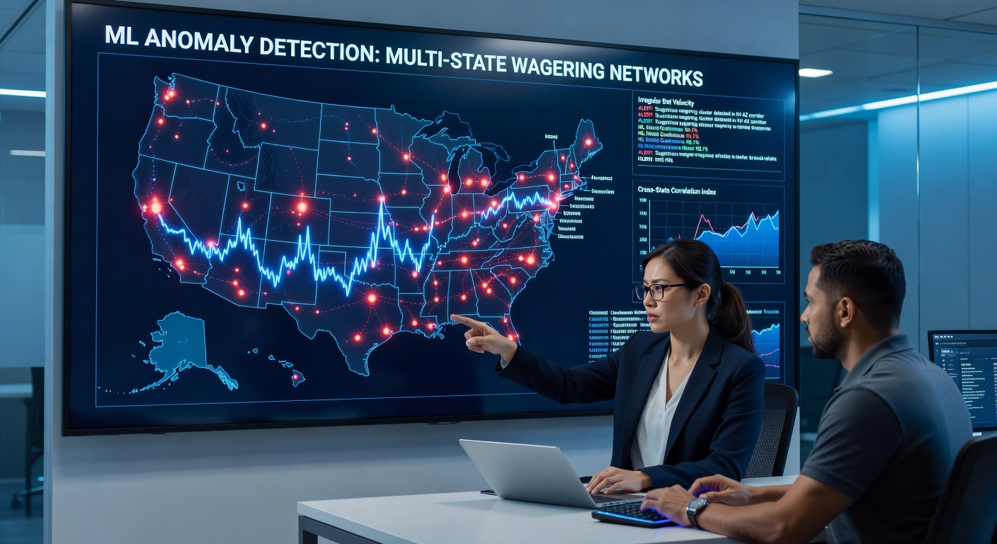 Network graph visualization of flagged wagering connections spanning several state jurisdictions