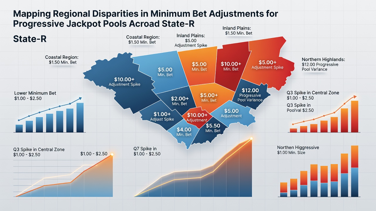Data visualization showing progressive jackpot minimum bet variations by state in 2026