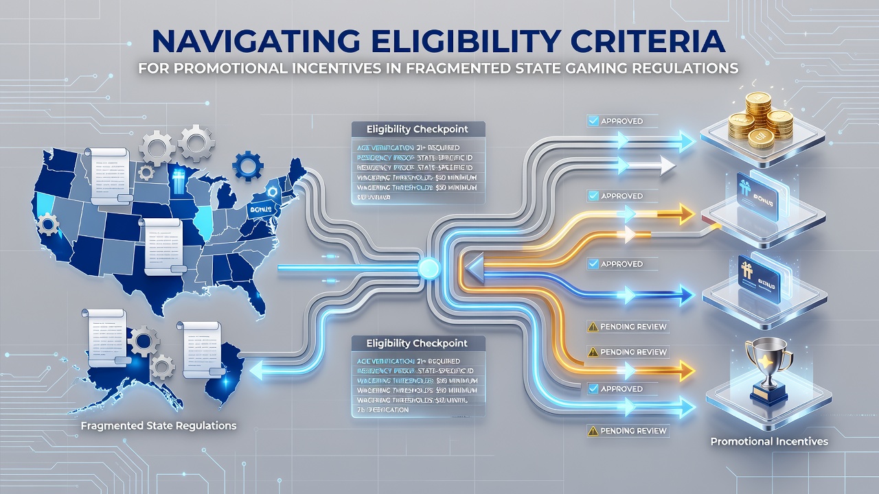 Compliance workflow diagram showing eligibility checks across multiple state lines