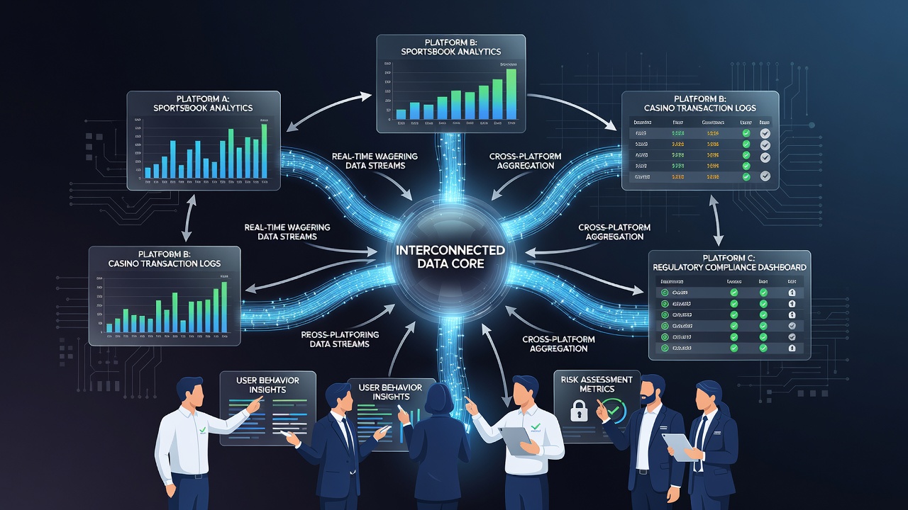 Dashboard view of real-time wagering data synchronization across state lines with compliance alerts highlighted