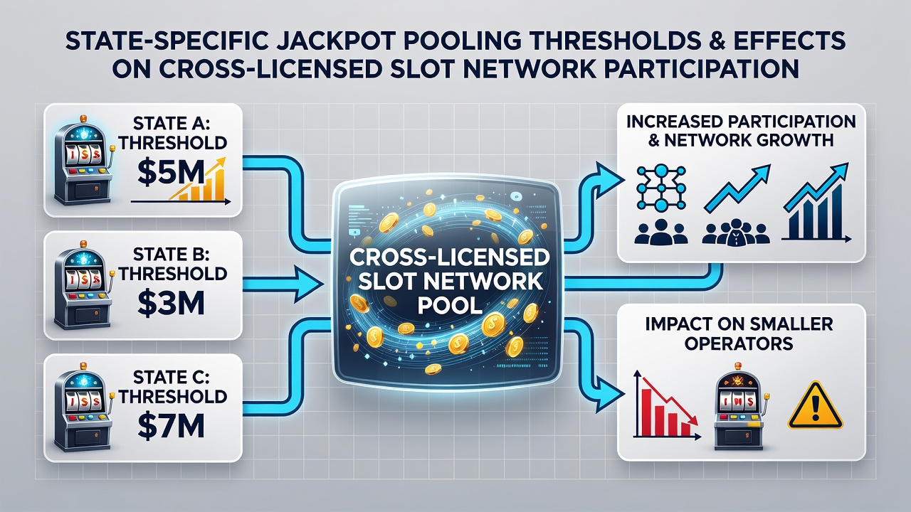 Map showing state-by-state jackpot threshold variations and network connection rates