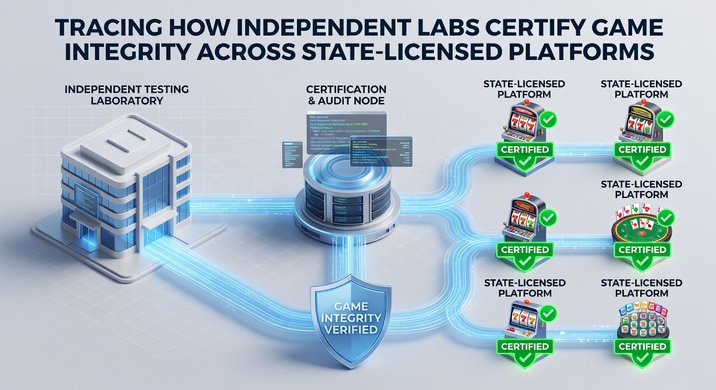Independent lab technicians reviewing game certification reports in a controlled testing facility