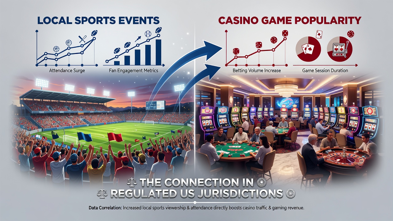 Casino floor activity during a local sports event with players at slot machines and sports betting kiosks visible